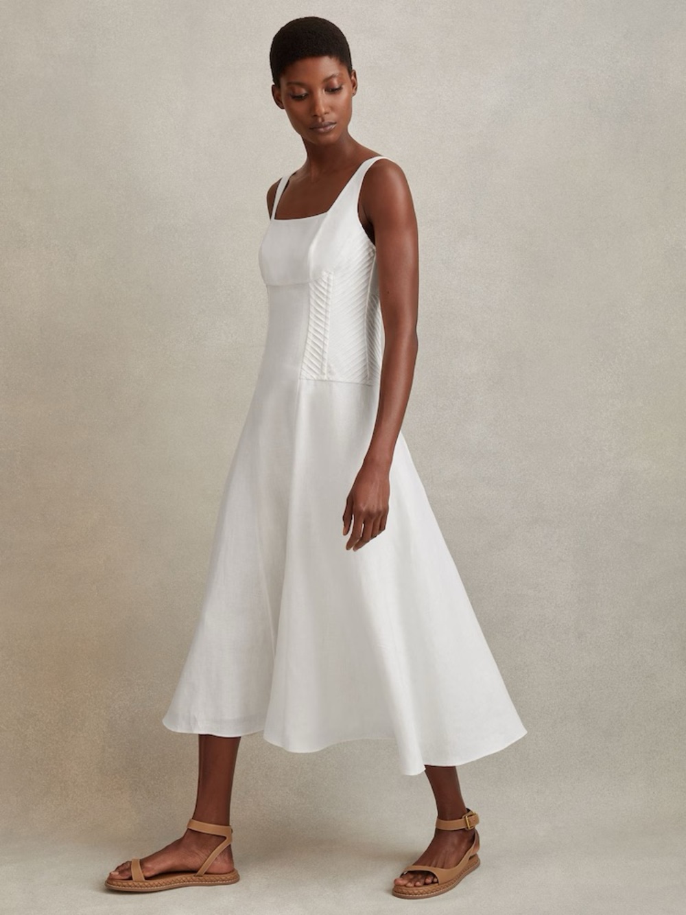 Reiss Etta Linen Corset Midi Dress